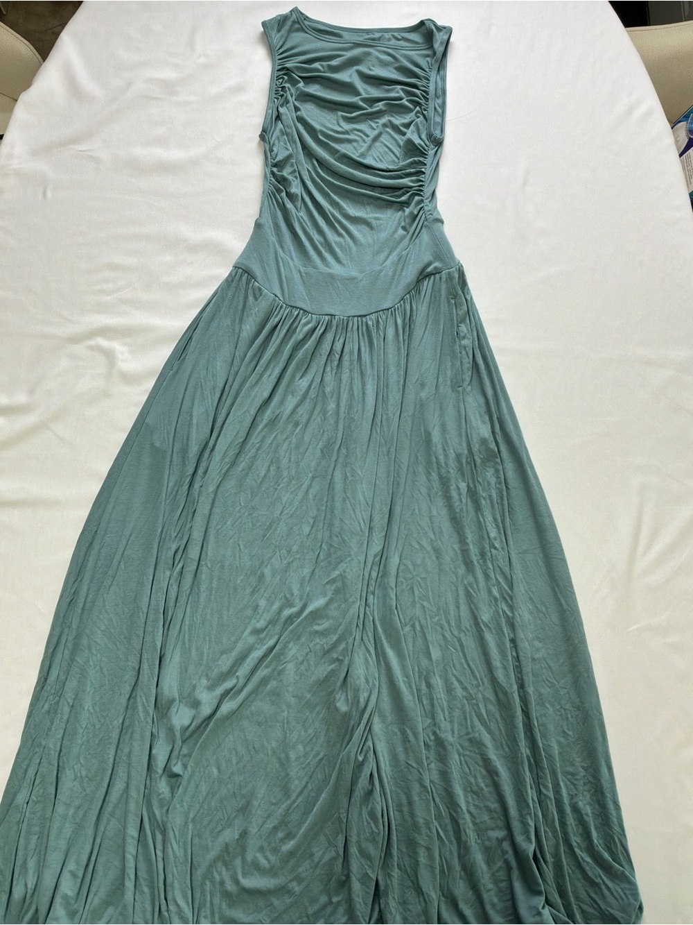 HALARA Sleeveless Ruched Maxi Dress in Sage